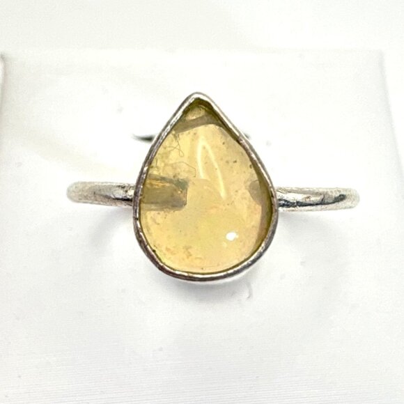 VTG Sterling Silver 925 White Opal Teardrop Bezel Set Statement Ring Size 6.25 - Picture 1 of 13